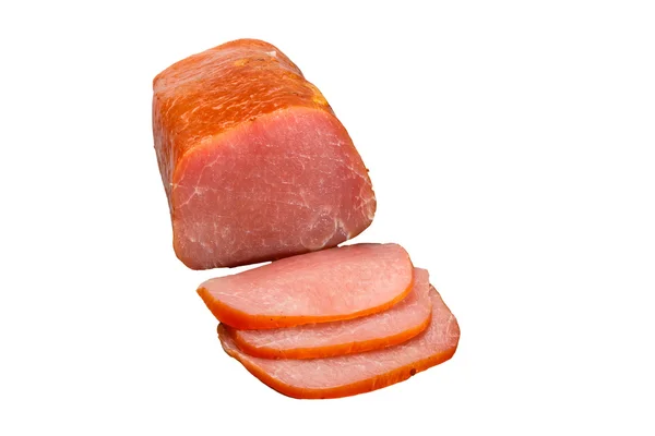Geräuchertes Rindfleisch-Nackenstück und Scheiben auf weißem Hintergrund. isoliert — Stockfoto