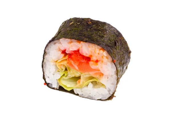 Riz japonais, nori, salade, fromage, saumon. Gros plan sur wh — Photo