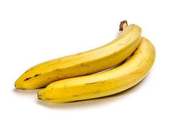 Beyaz bir arka plan üzerinde iki sarı muz. İzole değil.