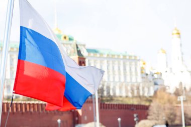 Moskova Kremlin arka plan üzerinde Rus bayrağı