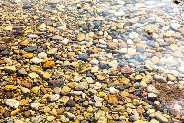 O fundo de seixos coloridos em uma poça rasa . — Fotografia de Stock