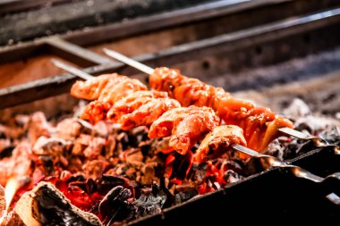 Izgarada kızartılmış tavuk parçaları (kanat ve uyluk).