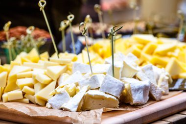 Çeşitli peynir piknik için küpler halinde kesilmiş