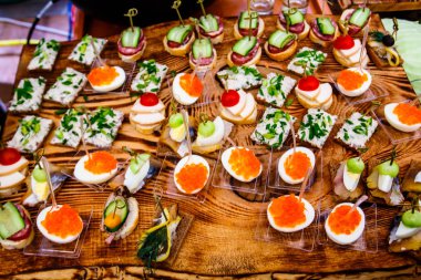 Geleneksel Rus soğuk aperatifler - sandviç ve turşu.