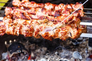 Kebap, biftek, tavuk kömür ızgara kavrulmuş