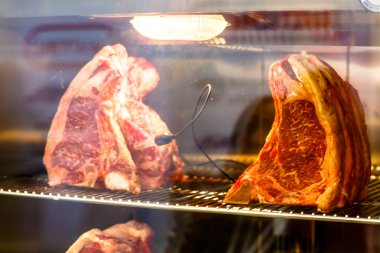 Sığır eti kuru yaşlanma için dijital fotoğraf makinesi yatıyor.