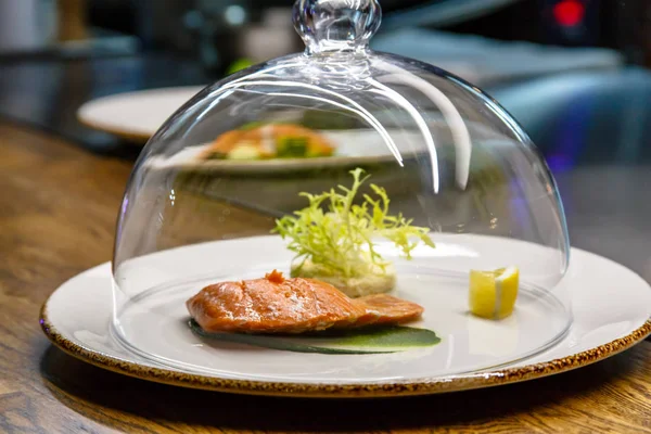 Friz Cloche altında ile kavrulmuş somon