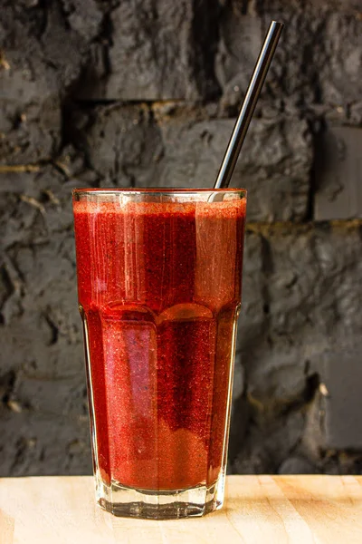 Red Berry Smoothie Large Glass Glass Dark Stone Wall — Stock Photo, Image