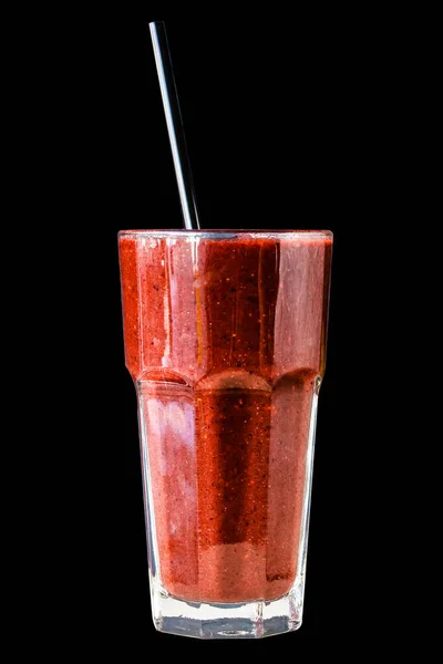 Roter Beeren Smoothie Einem Großen Glas Auf Schwarzem Hintergrund Isoliert — Stockfoto
