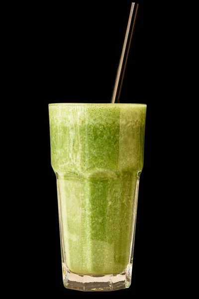 Batido Verde Hecho Hierbas Verduras Vaso Grande Sobre Fondo Negro —  Fotos de Stock