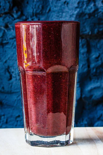 Dark Red Burgundy Fruit Berry Smoothie Large Glass Glass Dark — Stock Photo, Image