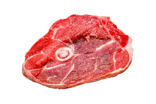 Auf Weißem Hintergrund Liegt Eine Steaks Geschnittene Lammkeule Isoliert — Stockfoto