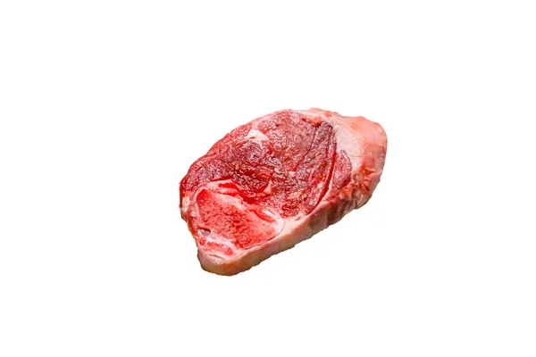 Bifteğe Kesilmiş Bir Kuzu Bacağı Beyaz Arka Planda Yatar Zole — Stok fotoğraf
