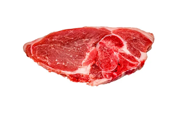 Een Lamsbout Steaks Ligt Een Witte Achtergrond Geïsoleerd — Stockfoto