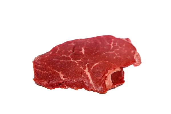 Rampensteak Aus Rohem Marmoriertem Rindfleisch Liegt Auf Weißem Hintergrund Isoliert — Stockfoto