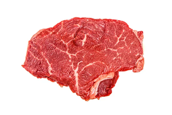 未经加工的大理石牛肉排放在白色的背景上 被隔离了 — 图库照片