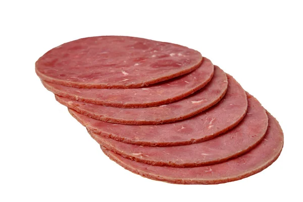 Sliced Sausage Slices Lie White Background Isolated Royalty Free Stock Photos