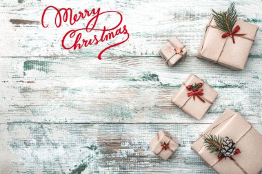 Arka plan. Modern doku ile. Noel Baba'nın mesaj için alan. Noel tebrik kartı, Noel, yeni yıl ve Xmas. El yapımı ürünleri. Birçok hediyeler. Noel ve mutlu yeni yıl kompozisyon. Düz yatıyordu, en iyi görünümü