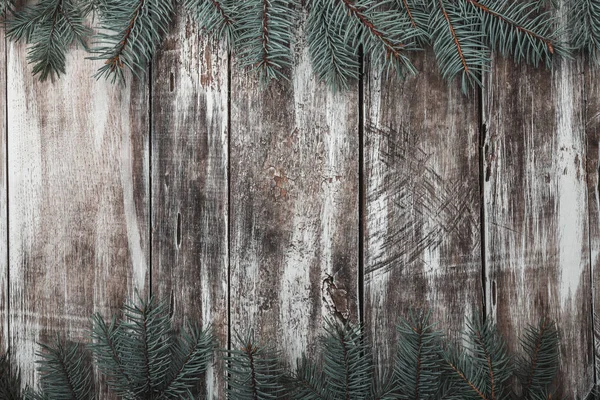 Stare Drewniane Tła Jodły Zielone Gałęzie Górze Dole Miejsce Wiadomość — Zdjęcie stockowe