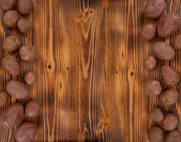 Свежий Сырой Органический Картофель Деревянном Винтажном Фоне Рамка Здорового Питания — стоковое фото