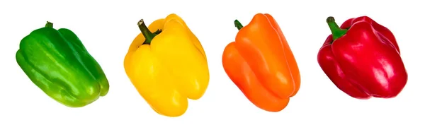 Rode Oranje Groene Gele Paprika Geïsoleerd Witte Achtergrond Verse Groenten — Stockfoto
