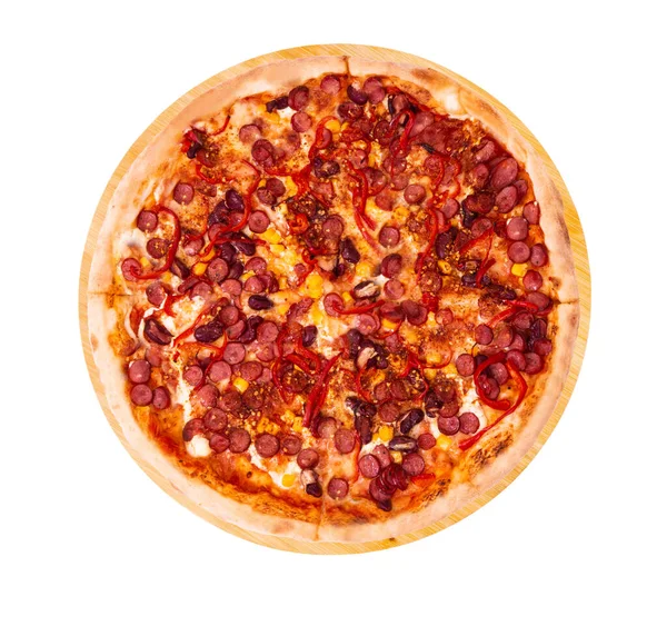 Pizza Mexico Bamboo Bottom Isolate Top View — Stock Photo, Image