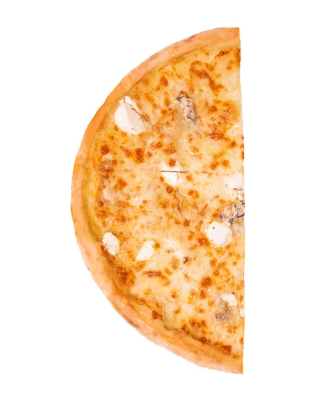 Helft Van Pizza Vijf Kazen Geïsoleerd Wit Bovenaanzicht — Stockfoto