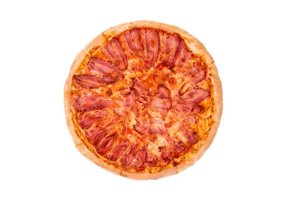 Pizza Pancetta Becon Ingrediente Mozarella Vista Dall Alto Isolato Bianco — Foto Stock