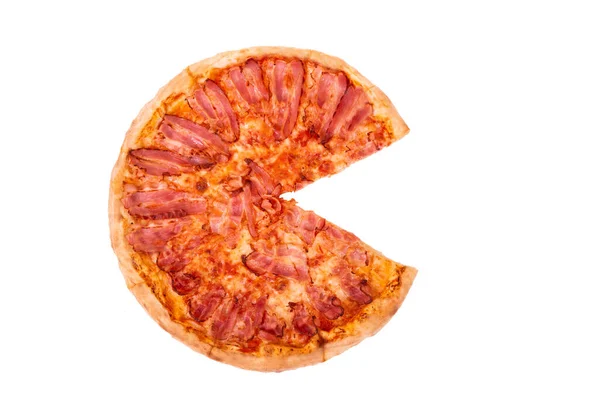 Bacon Pizza Sem Fatia Isolada Branco Becon Ingrediente Vista Superior — Fotografia de Stock