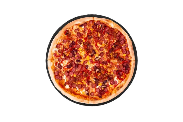 Pizza Mexico Auf Schieferboden Isoliert Auf Weiß Ansicht Von Oben — Stockfoto