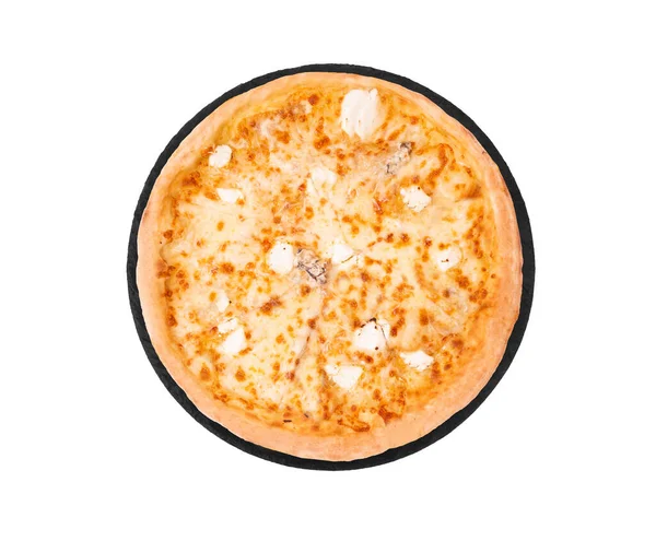 Pizza Mit Fünf Käsesorten Auf Schieferboden Isoliert Auf Weiß Ansicht — Stockfoto