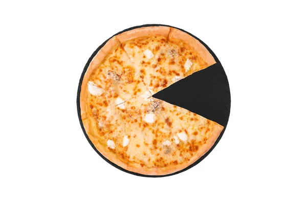 Cinco Pizza Queijo Sem Uma Fatia Parte Inferior Ardósia Isolado — Fotografia de Stock