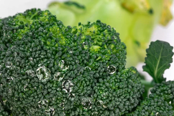 Brócolis Verde Fresco Com Gotas Água Macro Foto Texturizada Vegetais — Fotografia de Stock