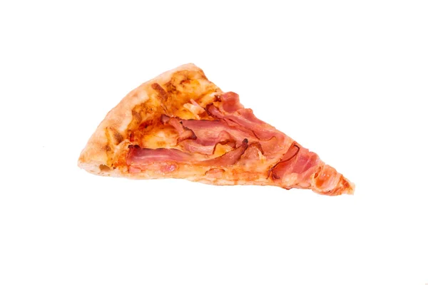 Una Fetta Pizza Pancetta Becon Ingrediente Mozarella Isolata Bianco Vista — Foto Stock