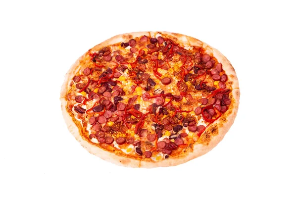 Meksika Pizzası Beyaz Üzerine Izole Edilmiş Kapia Kırmızı Biberli Üst — Stok fotoğraf