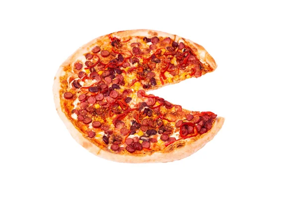 Pizza Mexiko Utan Skiva Isolerad Vit Ovanifrån Med Kapia Och — Stockfoto