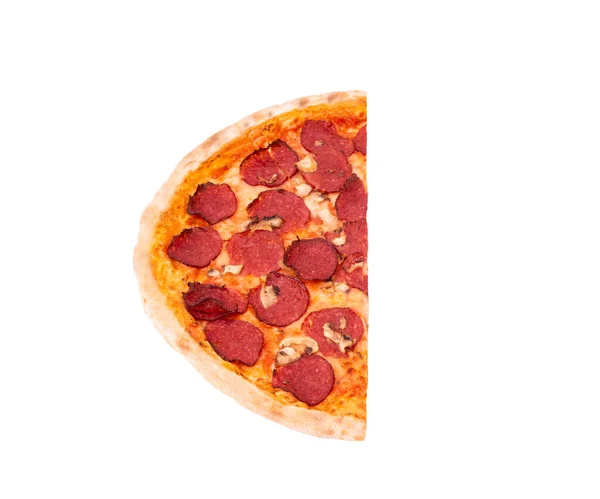 Moitié Pizza Salami Aux Champignons Isolé Sur Blanc Vue Sur — Photo