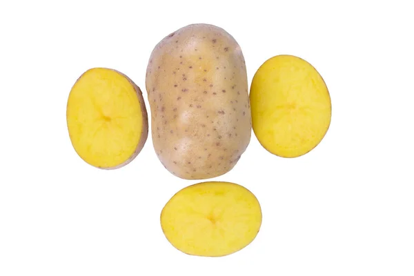Картопля Скибочки Ізольовані Білому Тлі Збір Свіжих Овочів Плоский Ліжко — стокове фото