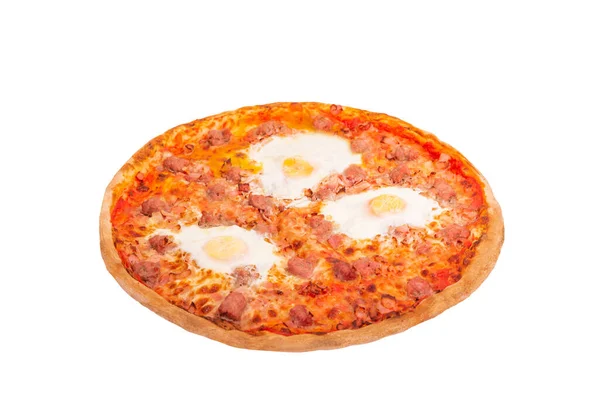 Pizza Met Vleesworst Eieren Spek Brunch Pizza Italiaanse Smakelijke Pizza — Stockfoto