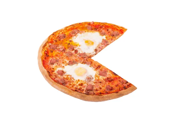 Pizza Con Salchichas Ternera Huevos Tocino Pizza Brunch Sabrosa Pizza — Foto de Stock