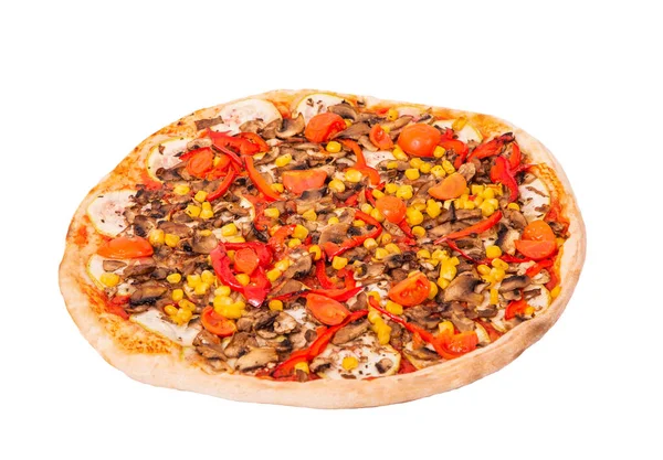 Пицца Грибами Кукурузой Помидорами Черри Кабачками Перцем Вегетарианской Пиццей Итальянская — стоковое фото