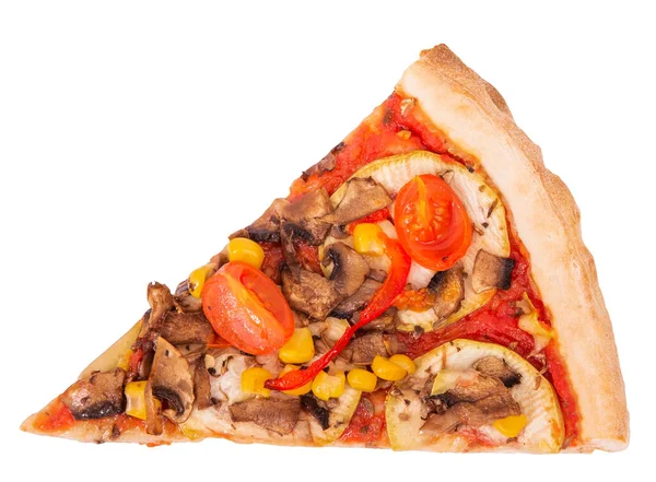 Вкусная Пицца Грибами Кукурузой Помидорами Черри Кабачками Перцем Вегетарианской Пиццей — стоковое фото