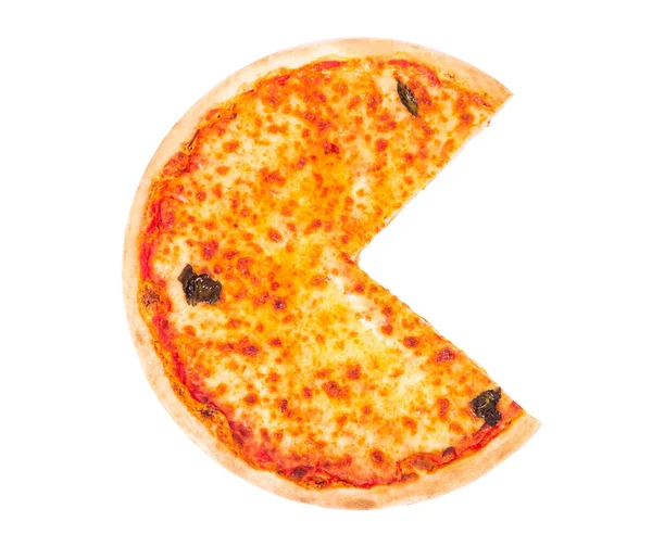 Lekker Gesneden Pizza Zonder Een Kwart Geïsoleerd Witte Achtergrond Met — Stockfoto