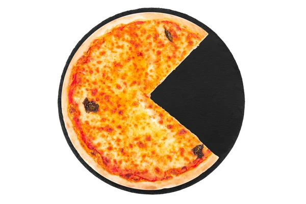 Tasty Margherita Pizza Mozzarella Bocconcini Basil Leaves Quarter Slate Platter — Stock Photo, Image