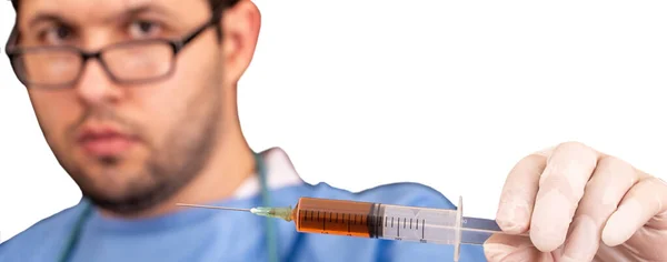Artsen Gebruiken Injectiespuit Vaccin Tegen Coronavirus Epidemie Uit China Vaccin — Stockfoto