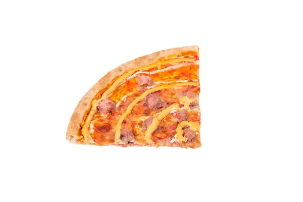 Quarto Uma Pizza Salsiccia Com Salsichas Carne Mussarela Vários Molhos — Fotografia de Stock