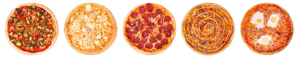 Pięć Różnych Zestawów Pizzy Menu Takich Jak Warzywa Quattro Formaggi — Zdjęcie stockowe