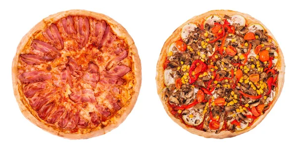 Set Dos Deliciosas Pizzas Aisladas Sobre Fondo Blanco Vista Superior — Foto de Stock