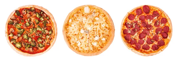 Set Different Kind Pizza Vegetarian Pizza Quattro Formaggi Pizza Salami — Stock Photo, Image