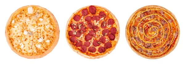Conjunto Diferentes Tipos Pizza Como Pizza Quattro Formaggi Pizza Con — Foto de Stock